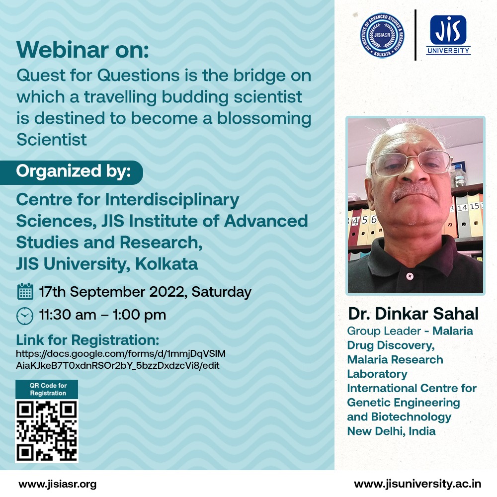 Quest for Questions is the bridge on which a travelling budding scientist is destined to become a blossoming Scientist. This will be delivered by Dr. Dinkar Sahal